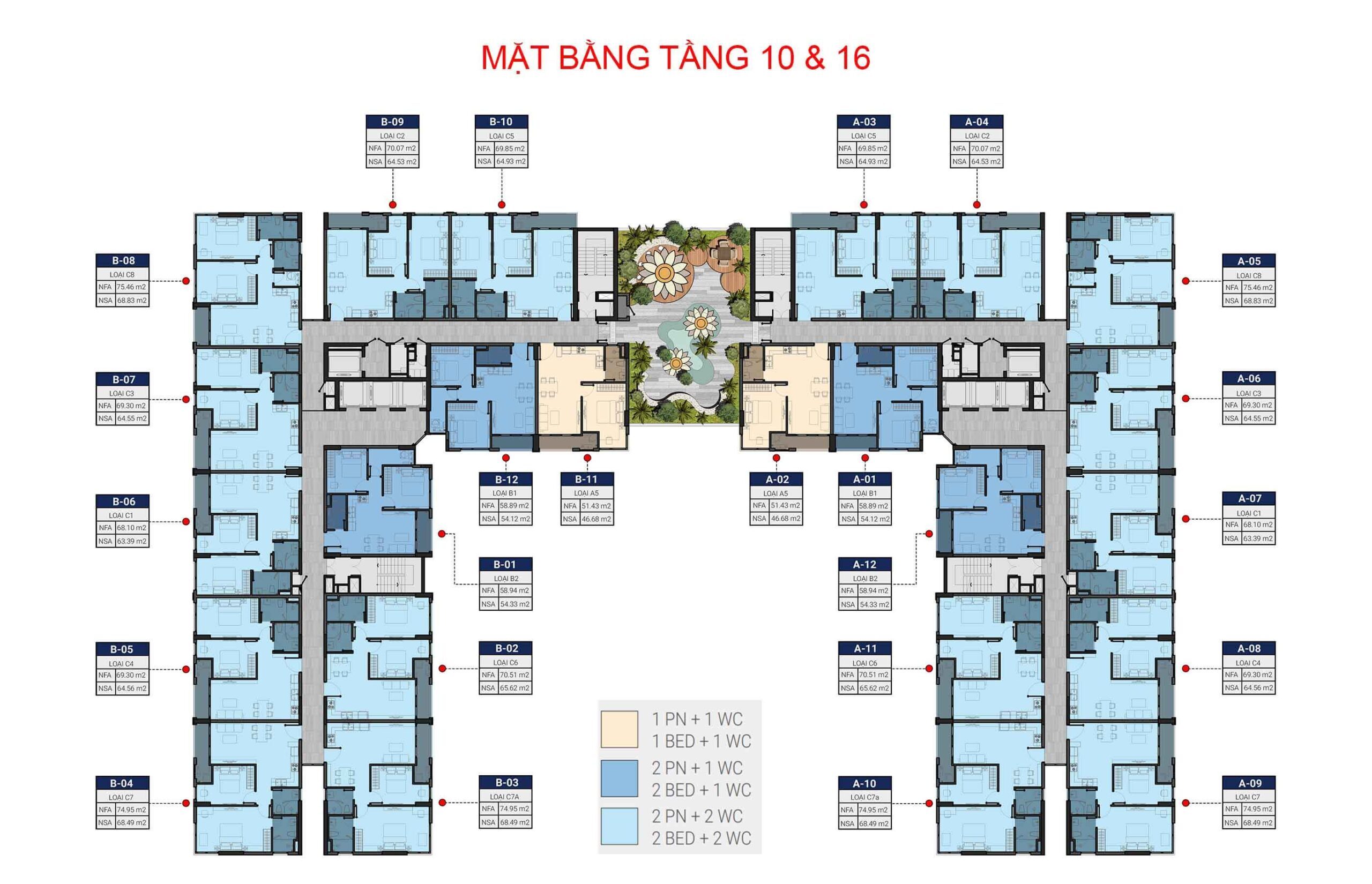 happy one sora 53 thiết kế mặt bằng tầng điển hình tầng 10 và 16